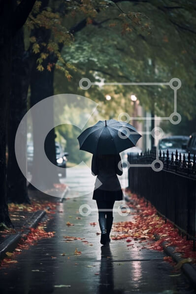 Intra Συλλεκτικό Ξύλινο Παζλ Plywood  4mm - Γυναίκα που περπατά με την ομπρέλα στη βροχή Σε Ξύλινο Κουτί - Διαστάσεις Puzzle: 10x10 cm – 25 κομμάτια