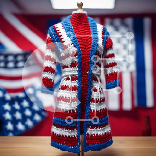 Intra Συλλεκτικό Ξύλινο Παζλ Plywood  4mm - Patriotic Crocheted Cardigan στις 4 Ιουλίου Σε Ξύλινο Κουτί - Διαστάσεις Puzzle: 10x10 cm – 25 κομμάτια