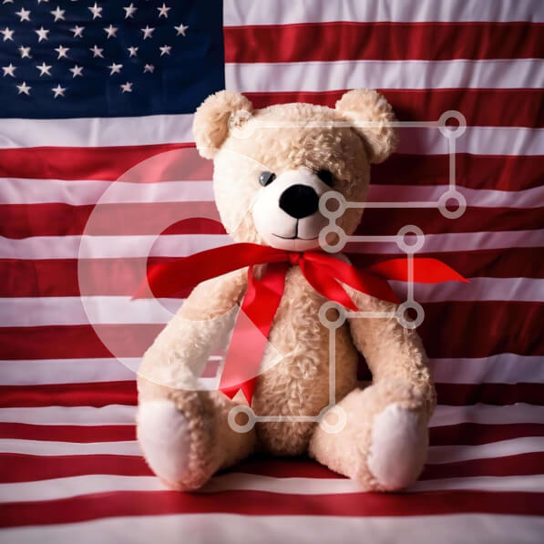 Intra Συλλεκτικό Ξύλινο Παζλ Plywood  4mm - Αρκουδάκι και αμερικανική σημαία την ημέρα της ανεξαρτησίας Σε Ξύλινο Κουτί - Διαστάσεις: 10x10 cm – 25 κομμάτια