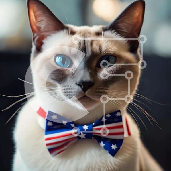 Intra Συλλεκτικό Ξύλινο Παζλ Plywood  4mm - Γάτα Σιάμ με παπιγιόν με θέμα την αμερικανική σημαία Σε Ξύλινο Κουτί - Διαστάσεις: 10x10 cm – 25 κομμάτια