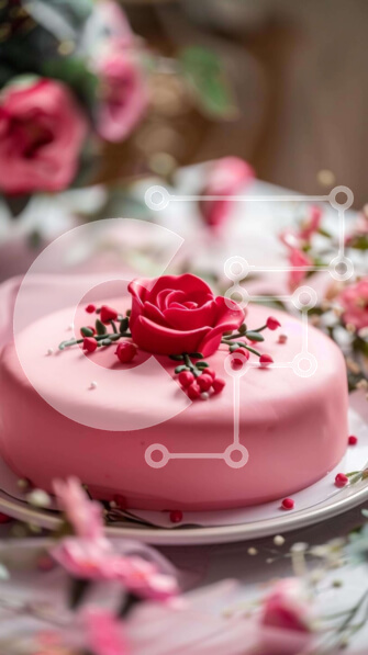 Intra Συλλεκτικό Ξύλινο Παζλ Plywood  4mm - Ροζ κέικ με τριαντάφυλλα, λουλούδια και φρέσκα φρούτα Σε Ξύλινο Κουτί - Διαστάσεις: 10x10 cm – 25 κομμάτια