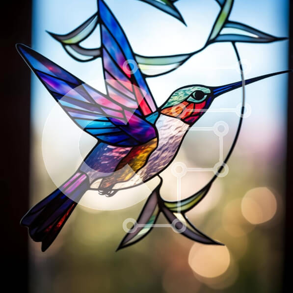 Intra Συλλεκτικό Ξύλινο Παζλ Plywood  4mm - Ζωηρόχρωμο κολίβριο βιτρό Σε Ξύλινο Κουτί - Διαστάσεις Puzzle: 10x10 cm – 25 κομμάτια