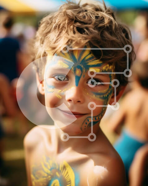 Intra Συλλεκτικό Ξύλινο Παζλ Plywood  4mm - Νεαρό αγόρι με μπλε και κίτρινο χρώμα σε υπαίθρια εκδήλωση Σε Ξύλινο Κουτί - Διαστάσεις Puzzle: 10x10 cm – 25 κομμάτια