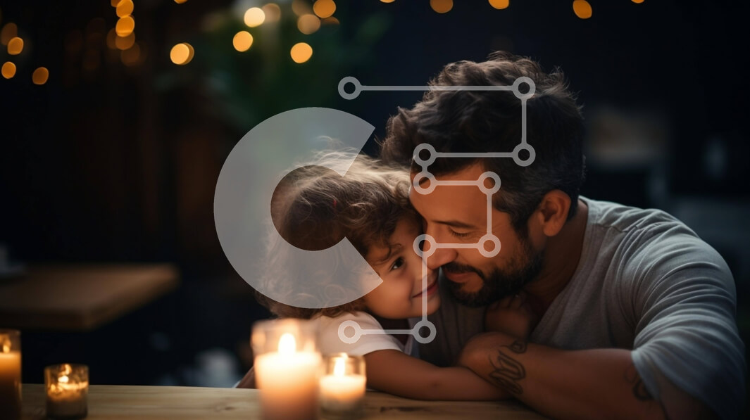 Intra Συλλεκτικό Ξύλινο Παζλ Plywood  4mm - Συγκινητική στιγμή: Πατέρας και κόρη αγκαλιάζονται στο τραπέζι με κεριά Σε Ξύλινο Κουτί - Διαστάσεις Puzzle: 10x10 cm – 25 κομμάτια