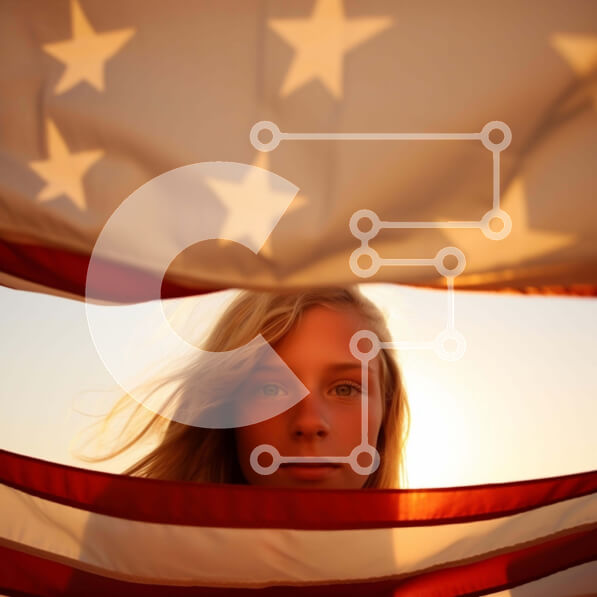 Intra Συλλεκτικό Ξύλινο Παζλ Plywood  4mm - Νεαρή γυναίκα με αμερικανική σημαία Σε Ξύλινο Κουτί - Διαστάσεις Puzzle: 10x10 cm – 25 κομμάτια