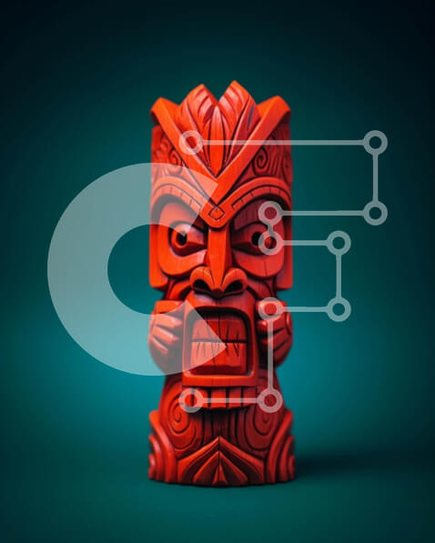 Intra Συλλεκτικό Ξύλινο Παζλ Plywood  4mm - Κόκκινο άγαλμα Tiki Σε Ξύλινο Κουτί - Διαστάσεις Puzzle: 10x10 cm – 25 κομμάτια