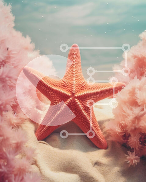 Intra Συλλεκτικό Ξύλινο Παζλ Plywood  4mm - Αστερίας στην άμμο με ροζ λουλούδια Σε Ξύλινο Κουτί - Διαστάσεις: 10x10 cm – 25 κομμάτια