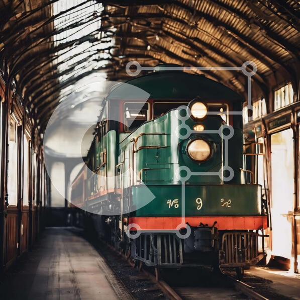 Intra Συλλεκτικό Ξύλινο Παζλ Plywood  4mm - Πράσινο τρένο στο σταθμό Σε Ξύλινο Κουτί - Διαστάσεις Puzzle: 10x10 cm – 25 κομμάτια