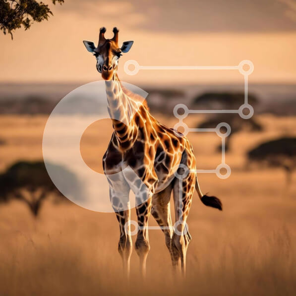 Intra Συλλεκτικό Ξύλινο Παζλ Plywood  4mm - Καμηλοπάρδαλη σε ανοιχτό χωράφι με ψηλό γρασίδι και δέντρα Σε Ξύλινο Κουτί - Διαστάσεις: 10x10 cm – 25 κομμάτια