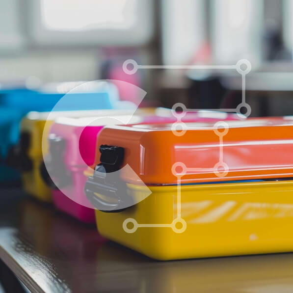 Intra Συλλεκτικό Ξύλινο Παζλ Plywood  4mm - Πολύχρωμα κουτιά γεύματος σε ξύλινο τραπέζι Σε Ξύλινο Κουτί - Διαστάσεις: 10x10 cm – 25 κομμάτια