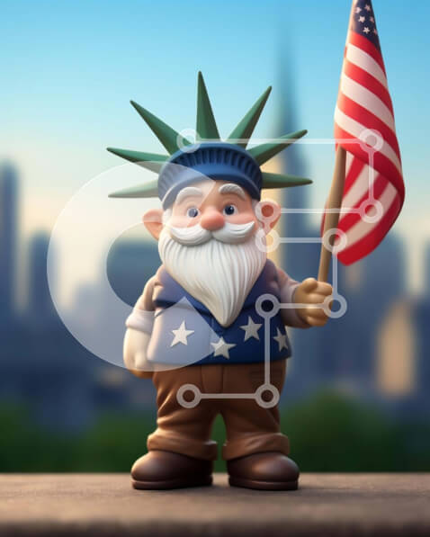 Intra Συλλεκτικό Ξύλινο Παζλ Plywood  4mm - Ειδώλιο του αγάλματος της ελευθερίας με την αμερικανική σημαία Σε Ξύλινο Κουτί - Διαστάσεις Puzzle: 10x10 cm – 25 κομμάτια