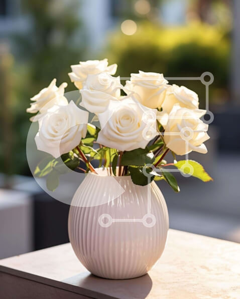 Σετ των 2 Intra Συλλεκτικό Ξύλινο Παζλ Plywood  4mm - Λευκά τριαντάφυλλα σε βάζο σε εξωτερικούς χώρους Σε Ξύλινο Κουτί - Διαστάσεις: 10x10 cm – 25 κομμάτια