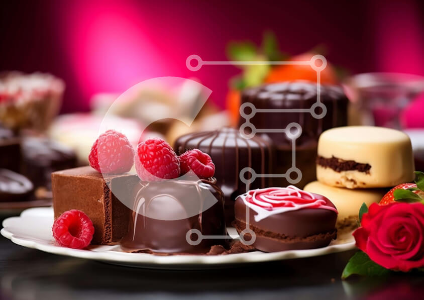 Σετ των 2 Intra Συλλεκτικό Ξύλινο Παζλ Plywood  4mm - Ποικιλία επιδορπίων με σμέουρα και κόκκινο τριαντάφυλλο Σε Ξύλινο Κουτί - Διαστάσεις: 10x10 cm – 25 κομμάτια