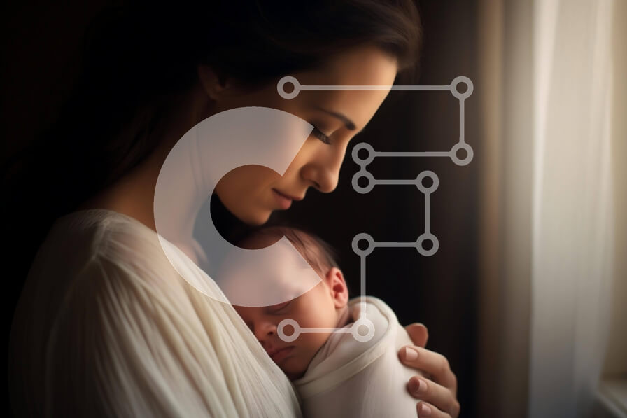 Intra Συλλεκτικό Ξύλινο Παζλ Plywood  4mm - Μητέρα που κρατά το νεογέννητο μωρό δίπλα στο παράθυρο Σε Ξύλινο Κουτί - Διαστάσεις Puzzle: 10x10 cm – 25 κομμάτια