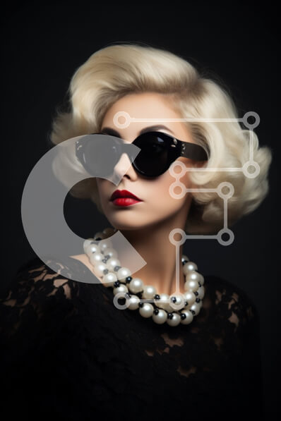 Intra Συλλεκτικό Ξύλινο Παζλ Plywood  4mm - Vintage μόδας πορτρέτο ξανθιάς γυναίκας με πέρλες και γυαλιά ηλίου Σε Ξύλινο Κουτί - Διαστάσεις Puzzle: 10x10 cm – 25 κομμάτια