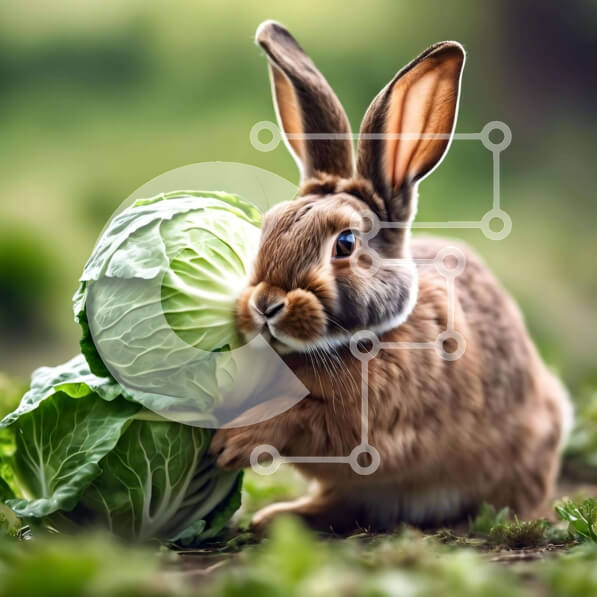 Intra Συλλεκτικό Ξύλινο Παζλ Plywood  4mm - Λαγουδάκι κουνέλι που παίζει με το λάχανο στο γρασίδι Σε Ξύλινο Κουτί - Διαστάσεις: 10x10 cm – 25 κομμάτια