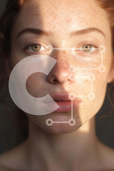 Intra Συλλεκτικό Ξύλινο Παζλ Plywood  4mm - Close-up πορτρέτο γυναίκας με φακίδες Σε Ξύλινο Κουτί - Διαστάσεις Puzzle: 10x10 cm – 25 κομμάτια