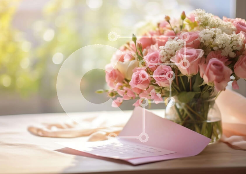 Intra Συλλεκτικό Ξύλινο Παζλ Plywood  4mm - Λεπτά ροζ τριαντάφυλλα σε βάζο με εξατομικευμένη νότα Σε Ξύλινο Κουτί - Διαστάσεις Puzzle: 10x10 cm – 25 κομμάτια