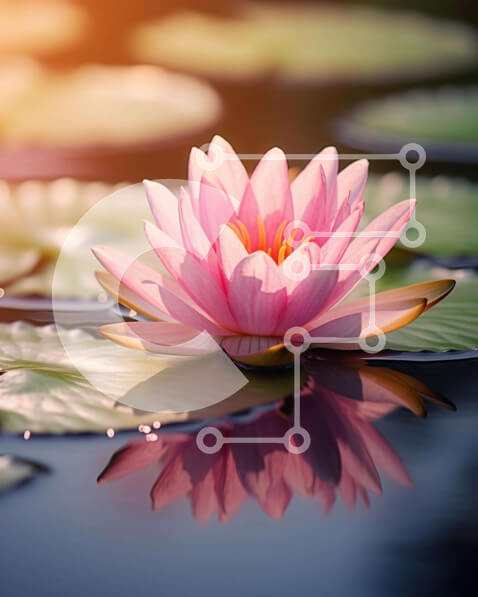 Σετ των 2 Intra Συλλεκτικό Ξύλινο Παζλ Plywood  4mm - Ροζ λουλούδι λωτού σε νερό με κρίνους Σε Ξύλινο Κουτί - Διαστάσεις: 10x10 cm – 25 κομμάτια