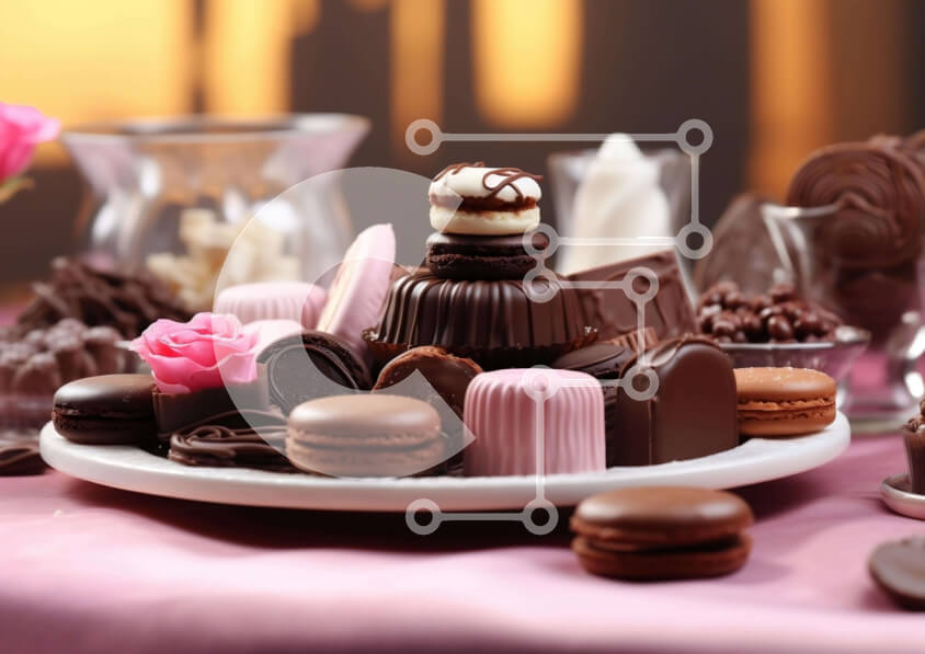 Σετ των 2 Intra Συλλεκτικό Ξύλινο Παζλ Plywood  4mm - Πιάτο με σοκολάτες και επιδόρπια Σε Ξύλινο Κουτί - Διαστάσεις: 10x10 cm – 25 κομμάτια