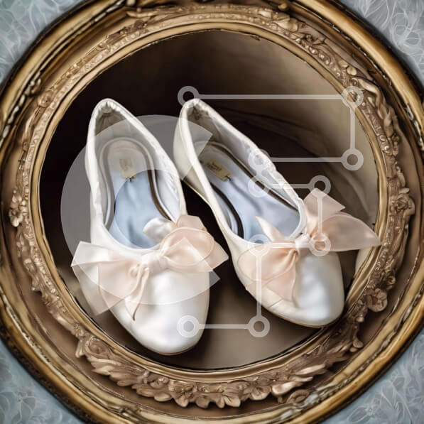 Σετ των 2 Intra Συλλεκτικό Ξύλινο Παζλ Plywood  4mm - Λευκά παπούτσια γάμου με ροζ φιόγκους σε περίτεχνο πλαίσιο Σε Ξύλινο Κουτί - Διαστάσεις: 10x10 cm – 25 κομμάτια