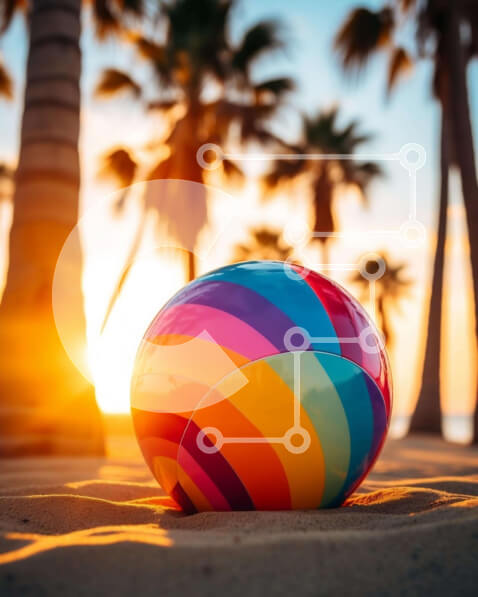 Intra Συλλεκτικό Ξύλινο Παζλ Plywood  4mm - Πολύχρωμη μπάλα παραλίας στο ηλιοβασίλεμα Σε Ξύλινο Κουτί - Διαστάσεις: 10x10 cm – 25 κομμάτια