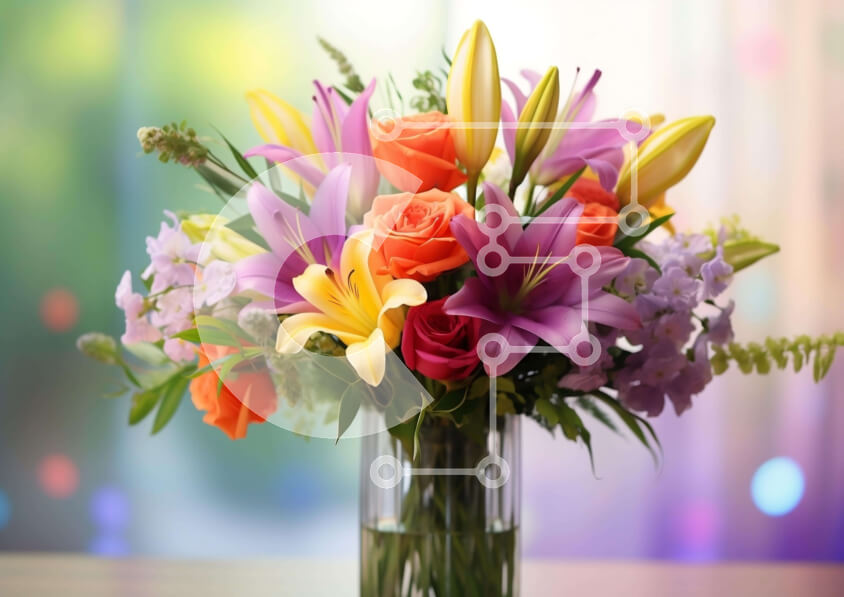 Intra Συλλεκτικό Ξύλινο Παζλ Plywood  4mm - Πολύχρωμα λουλούδια σε διάφανο βάζο με πράσινο Σε Ξύλινο Κουτί - Διαστάσεις: 10x10 cm – 25 κομμάτια