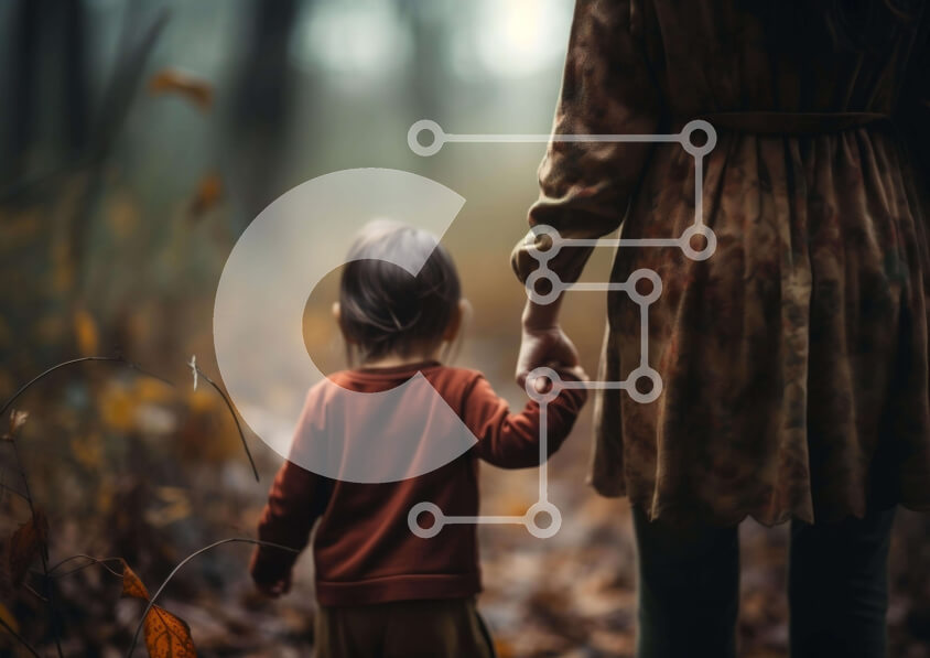 Intra Συλλεκτικό Ξύλινο Παζλ Plywood  4mm - Γυναίκα και παιδί που περπατούν στο φθινοπωρινό δάσος Σε Ξύλινο Κουτί - Διαστάσεις: 10x10 cm – 25 κομμάτια