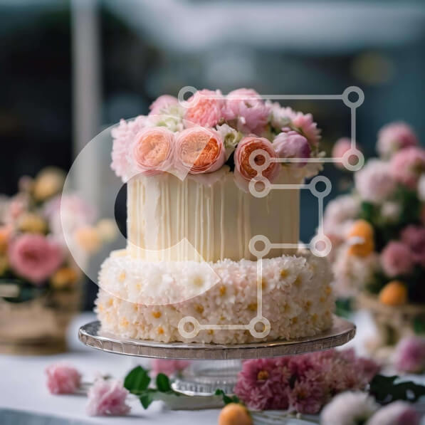 Σετ των 2 Intra Συλλεκτικό Ξύλινο Παζλ Plywood  4mm - Κέικ τριών επιπέδων με ροζ και λευκά λουλούδια Σε Ξύλινο Κουτί - Διαστάσεις: 10x10 cm – 25 κομμάτια