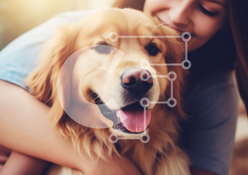 Σετ των 2 Intra Συλλεκτικό Ξύλινο Παζλ Plywood  4mm - Γυναίκα που αγκαλιάζει τον σκύλο Γκόλντεν Ριτρίβερ Σε Ξύλινο Κουτί - Διαστάσεις: 10x10 cm – 25 κομμάτια