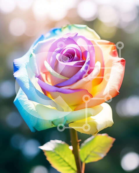 Intra Συλλεκτικό Ξύλινο Παζλ Plywood  4mm - Τριαντάφυλλο στο χρώμα του ουράνιου τόξου στο φως του ήλιου Σε Ξύλινο Κουτί - Διαστάσεις: 10x10 cm – 25 κομμάτια