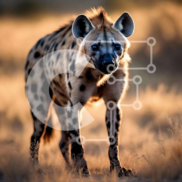 Intra Συλλεκτικό Ξύλινο Παζλ Plywood  4mm - Η ύαινα στο γρασίδι κοιτάζει επίμονα την κάμερα Σε Ξύλινο Κουτί - Διαστάσεις: 10x10 cm – 25 κομμάτια