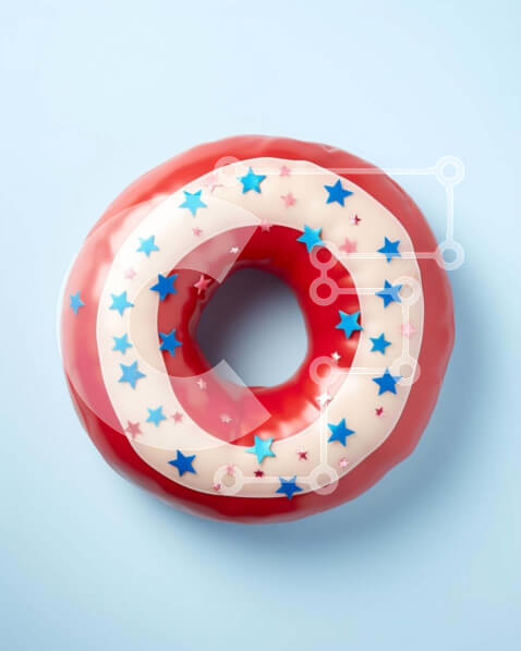 Σετ των 2 Intra Συλλεκτικό Ξύλινο Παζλ Plywood  4mm - Κόκκινο, λευκό και μπλε πατριωτικό ντόνατ με αστέρια και ρίγες Σε Ξύλινο Κουτί - Διαστάσεις: 10x10 cm – 25 κομμάτια