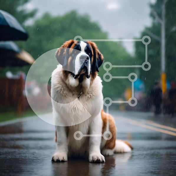 Intra Συλλεκτικό Ξύλινο Παζλ Plywood  4mm - Μεγάλο σκυλί St. Bernard που περιμένει στη βροχή Σε Ξύλινο Κουτί - Διαστάσεις: 10x10 cm – 25 κομμάτια