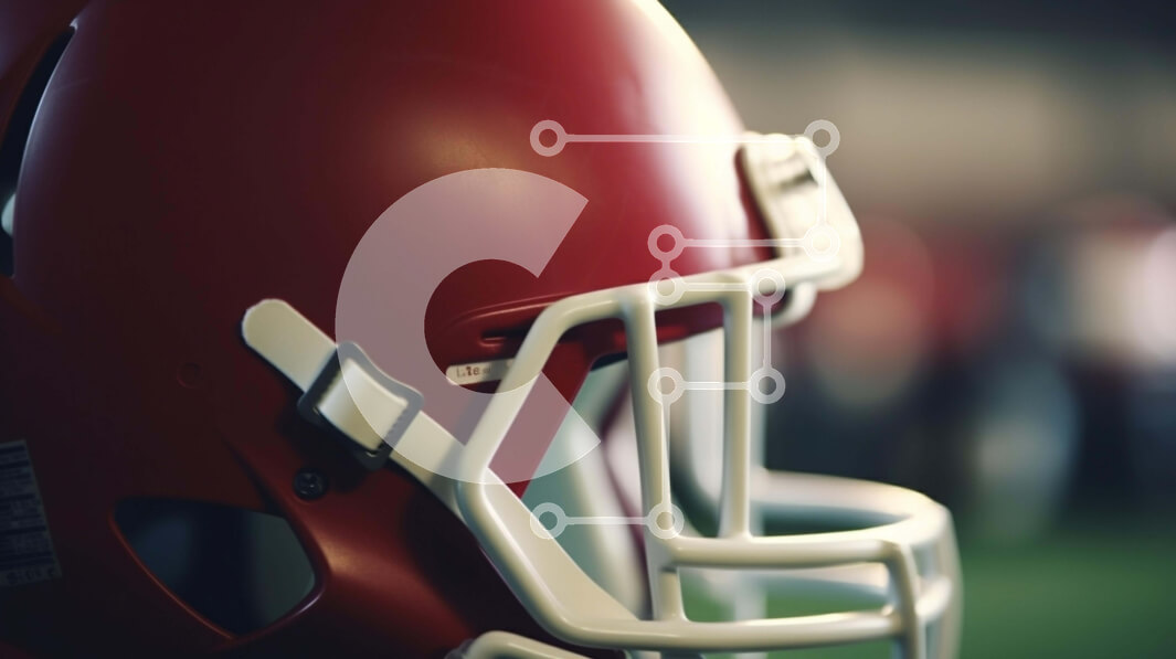 Intra Συλλεκτικό Ξύλινο Παζλ Plywood  4mm - Κόκκινο κράνος ποδοσφαίρου σε κλειστό γήπεδο Σε Ξύλινο Κουτί - Διαστάσεις Puzzle: 10x10 cm – 25 κομμάτια