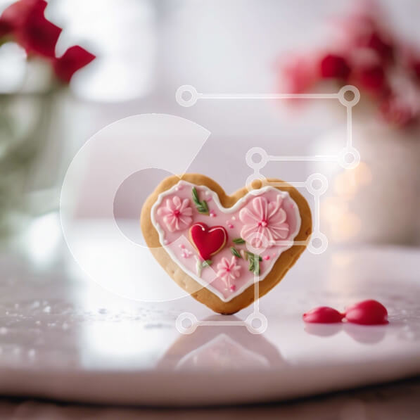 Σετ των 2 Intra Συλλεκτικό Ξύλινο Παζλ Plywood  4mm - Μπισκότο σε σχήμα καρδιάς με ροζ και λευκό παγωμένο στο τραπέζι Σε Ξύλινο Κουτί - Διαστάσεις: 10x10 cm – 25 κομμάτια