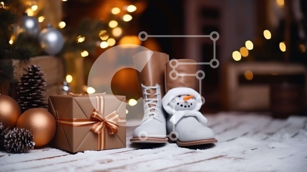 Intra Συλλεκτικό Ξύλινο Παζλ Plywood  4mm - Λευκές μπότες με ειδώλια χιονάνθρωπου και χριστουγεννιάτικο δέντρο Σε Ξύλινο Κουτί - Διαστάσεις: 10x10 cm – 25 κομμάτια