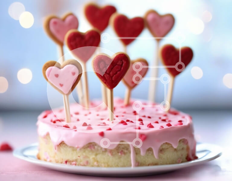 Σετ των 2 Intra Συλλεκτικό Ξύλινο Παζλ Plywood  4mm - Ροζ κέικ με μπισκότα σε σχήμα καρδιάς και οδοντογλυφίδες Σε Ξύλινο Κουτί - Διαστάσεις: 10x10 cm – 25 κομμάτια