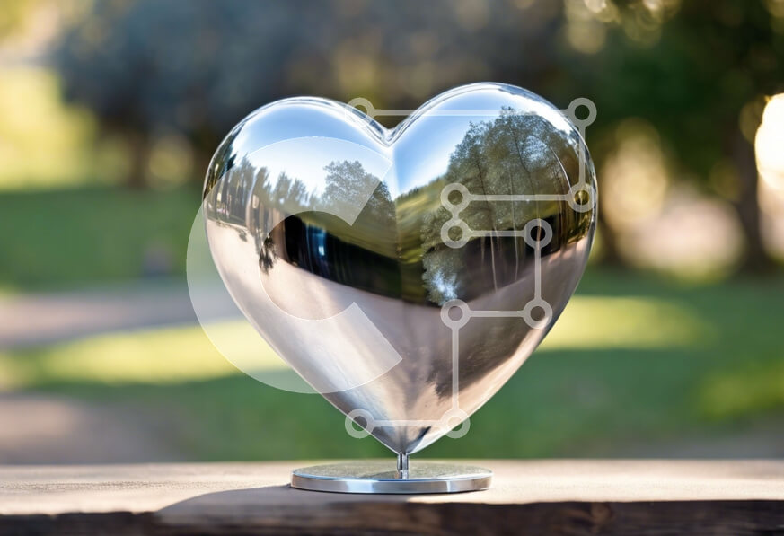 Intra Συλλεκτικό Ξύλινο Παζλ Plywood  4mm - Ασημένιο γλυπτό σε σχήμα καρδιάς σε ξύλινο τραπέζι Σε Ξύλινο Κουτί - Διαστάσεις: 10x10 cm – 25 κομμάτια