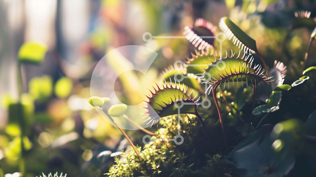 Intra Συλλεκτικό Ξύλινο Παζλ Plywood  4mm - Κοντινό πλάνο σαρκοφάγων και ποώδη φυτών στο οικοσύστημα Σε Ξύλινο Κουτί - Διαστάσεις: 10x10 cm – 25 κομμάτια