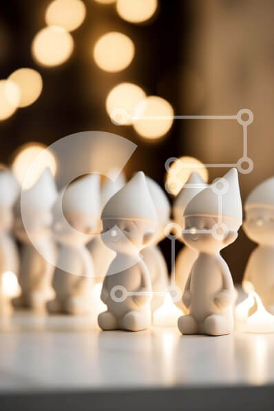 Intra Συλλεκτικό Ξύλινο Παζλ Plywood  4mm - Λευκά ειδώλια Gnome στο τραπέζι με κηροπήγια στο φόντο Σε Ξύλινο Κουτί - Διαστάσεις Puzzle: 10x10 cm – 25 κομμάτια