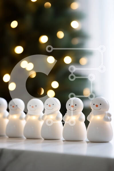 Intra Συλλεκτικό Ξύλινο Παζλ Plywood  4mm - Εορταστικά ειδώλια χιονάνθρωποι φωτισμένα με φώτα LED Σε Ξύλινο Κουτί - Διαστάσεις: 10x10 cm – 25 κομμάτια