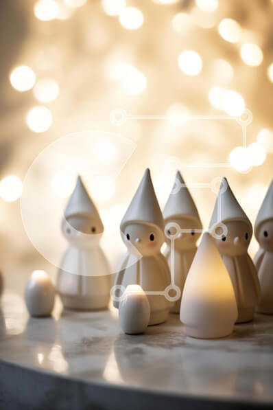 Intra Συλλεκτικό Ξύλινο Παζλ Plywood  4mm - Εορταστική σκηνή με μικρά λευκά ειδώλια και κεριά Σε Ξύλινο Κουτί - Διαστάσεις Puzzle: 10x10 cm – 25 κομμάτια