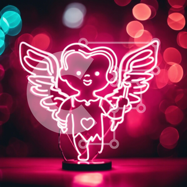 Intra Συλλεκτικό Ξύλινο Παζλ Plywood  4mm - Γλυπτό Νέον Αγγέλου - Ροζ και Κόκκινα Χρώματα Σε Ξύλινο Κουτί - Διαστάσεις Puzzle: 10x10 cm – 25 κομμάτια