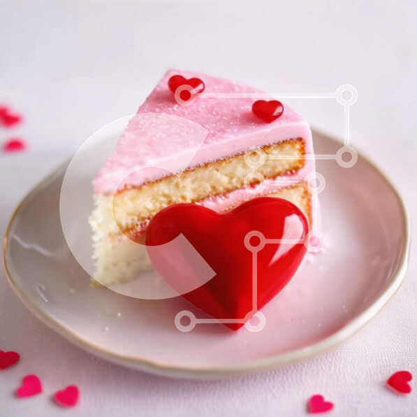 Σετ των 2 Intra Συλλεκτικό Ξύλινο Παζλ Plywood  4mm - Φέτα ροζ κέικ σε σχήμα καρδιάς σε λευκό πιάτο με κόκκινες καρδιές Σε Ξύλινο Κουτί - Διαστάσεις: 10x10 cm – 25 κομμάτια