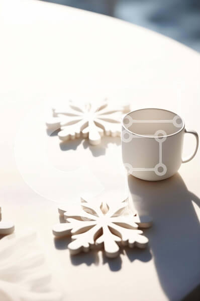 Σετ των 2 Intra Συλλεκτικό Ξύλινο Παζλ Plywood  4mm - Λευκό φλιτζάνι καφέ σε σουβέρ με νιφάδες χιονιού Σε Ξύλινο Κουτί - Διαστάσεις: 10x10 cm – 25 κομμάτια