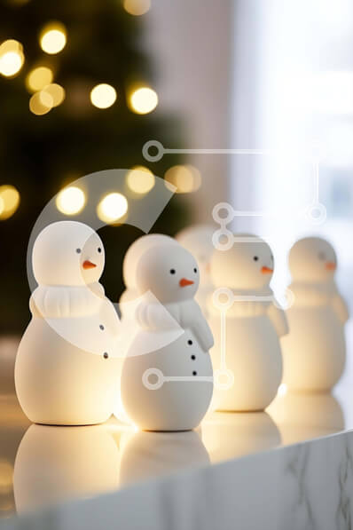 Intra Συλλεκτικό Ξύλινο Παζλ Plywood  4mm - Λευκά ειδώλια χιονάνθρωποι και χριστουγεννιάτικα στολίδια Σε Ξύλινο Κουτί - Διαστάσεις: 10x10 cm – 25 κομμάτια