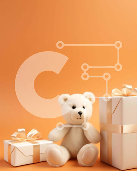 Intra Συλλεκτικό Ξύλινο Παζλ Plywood  4mm - Λευκό αρκουδάκι και κουτιά δώρων σε πορτοκαλί φόντο Σε Ξύλινο Κουτί - Διαστάσεις: 10x10 cm – 25 κομμάτια