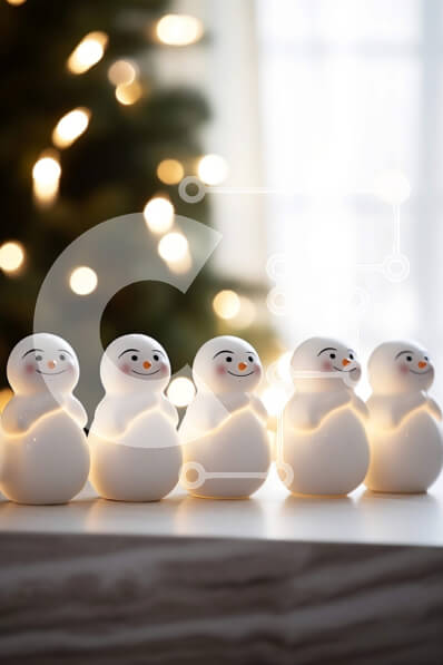 Intra Συλλεκτικό Ξύλινο Παζλ Plywood  4mm - Λευκά ειδώλια χιονάνθρωποι και διακοσμήσεις χριστουγεννιάτικων δέντρων Σε Ξύλινο Κουτί - Διαστάσεις: 10x10 cm – 25 κομμάτια