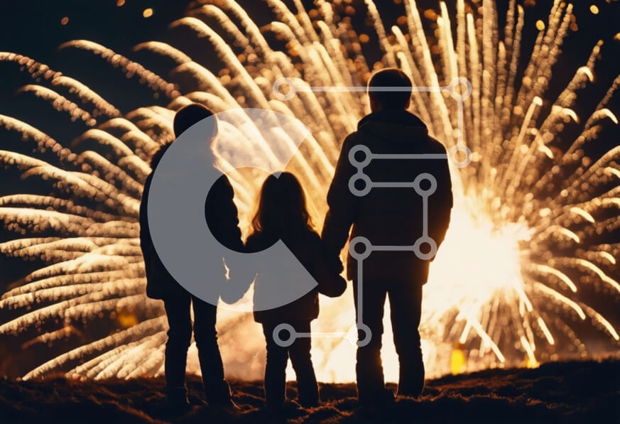 Intra Συλλεκτικό Ξύλινο Παζλ Plywood  4mm - Οικογένεια που απολαμβάνει επίδειξη πυροτεχνημάτων Σε Ξύλινο Κουτί - Διαστάσεις Puzzle: 10x10 cm – 25 κομμάτια